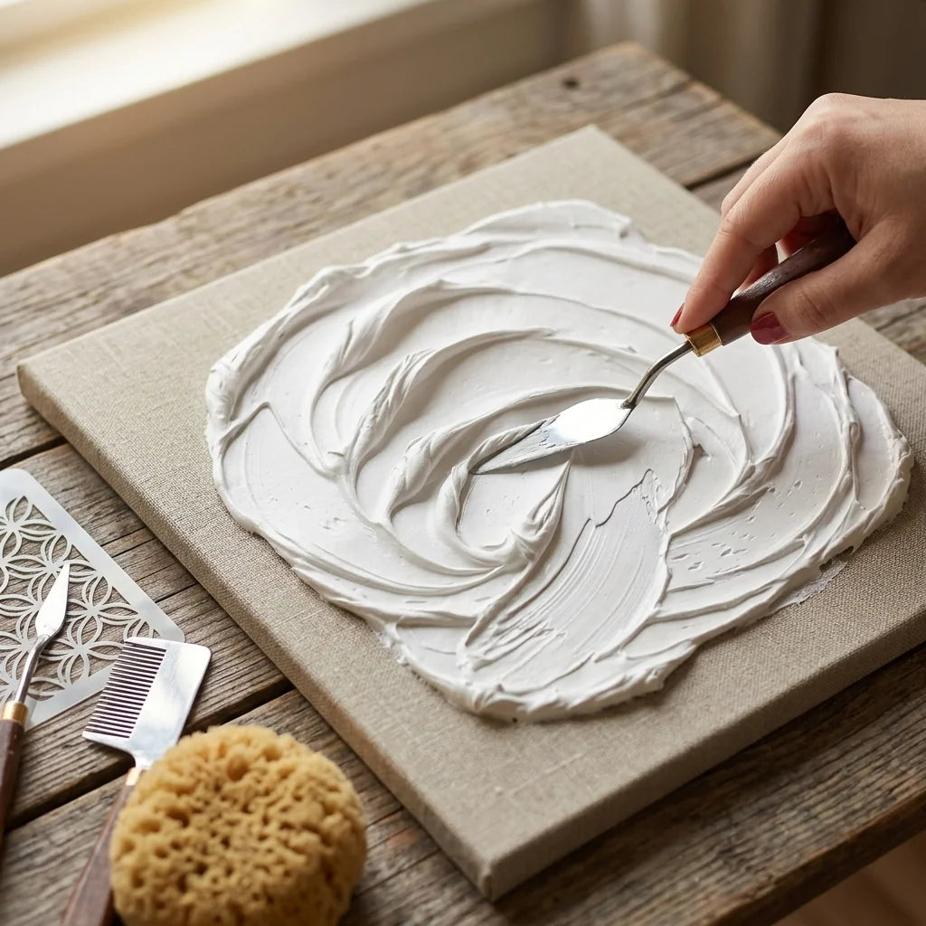 Моделирање на текстура во пастата Butter — шпатула, сунѓер, чешел, шаблон
