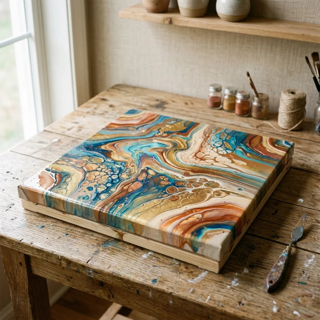Fluid art сликата се суши во хоризонтална положба