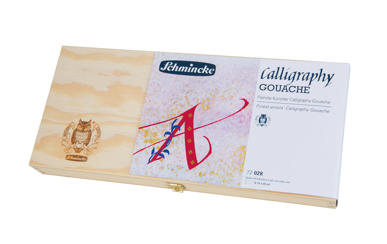 Дрвен сет гваш бои Schmincke Calligraphy Gouache, 12 x 20 ml