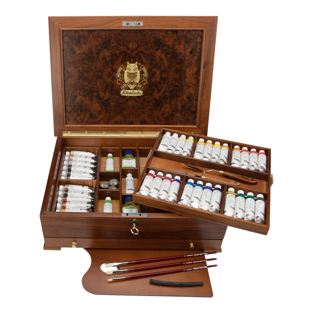 Дрвена кутија Schmincke MUSSINI, 37 x 35 ml + прибор