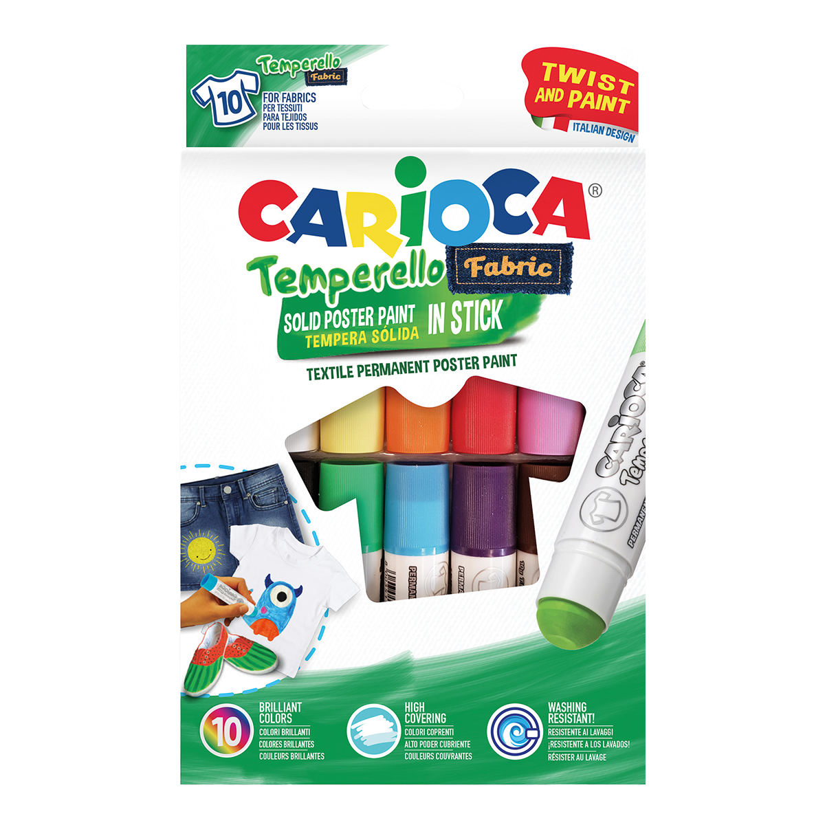 Carioca темперни бои за текстил во стик – сет 10 пар.
