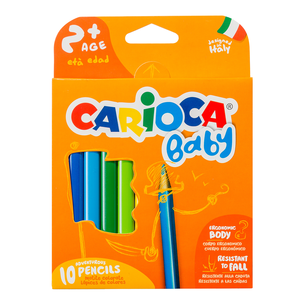 Тристрани дрвени боички Carioca Baby 2+, 10 пар.