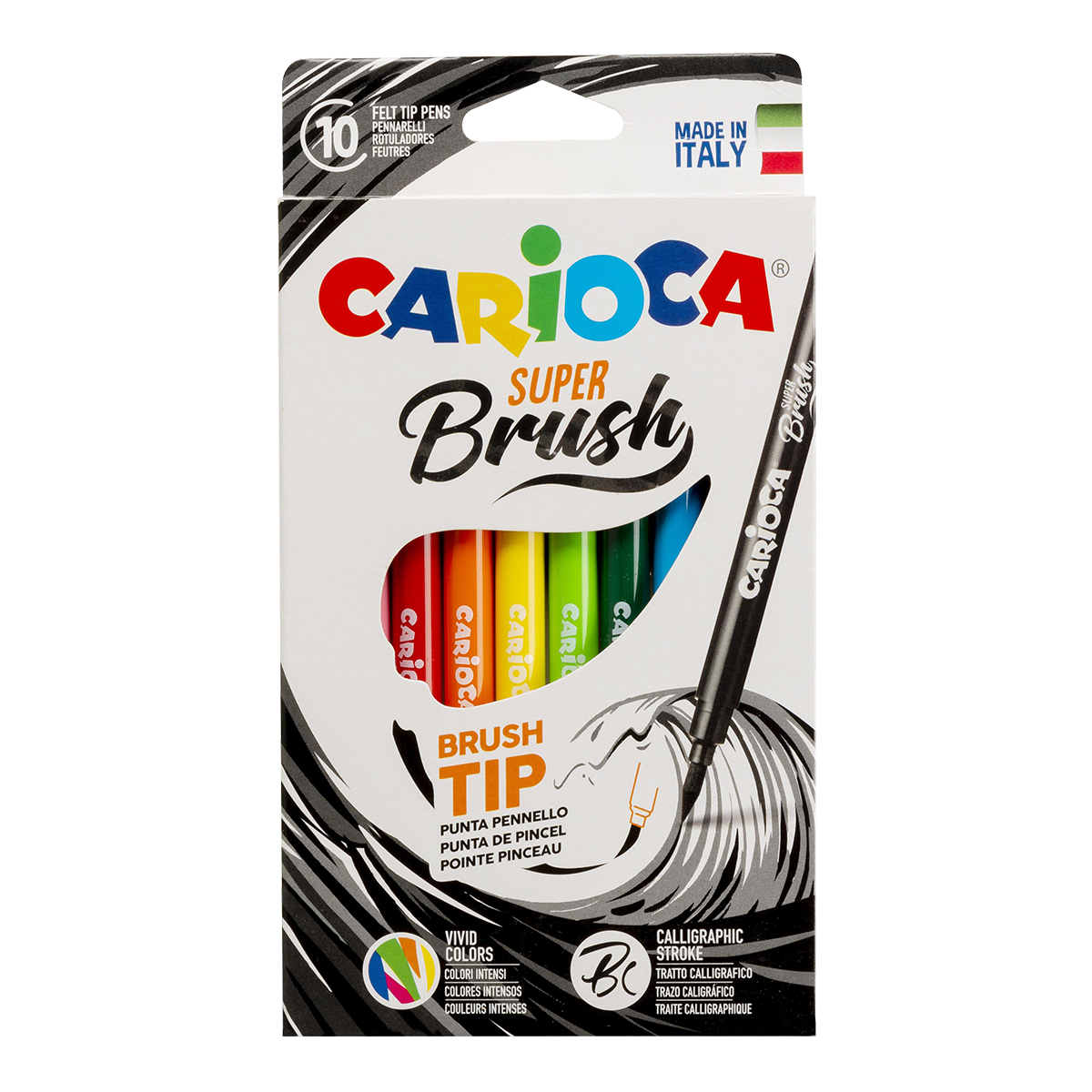 Фломастери Carioca Brush со врв во форма на четка, 10 парчиња, микс бои