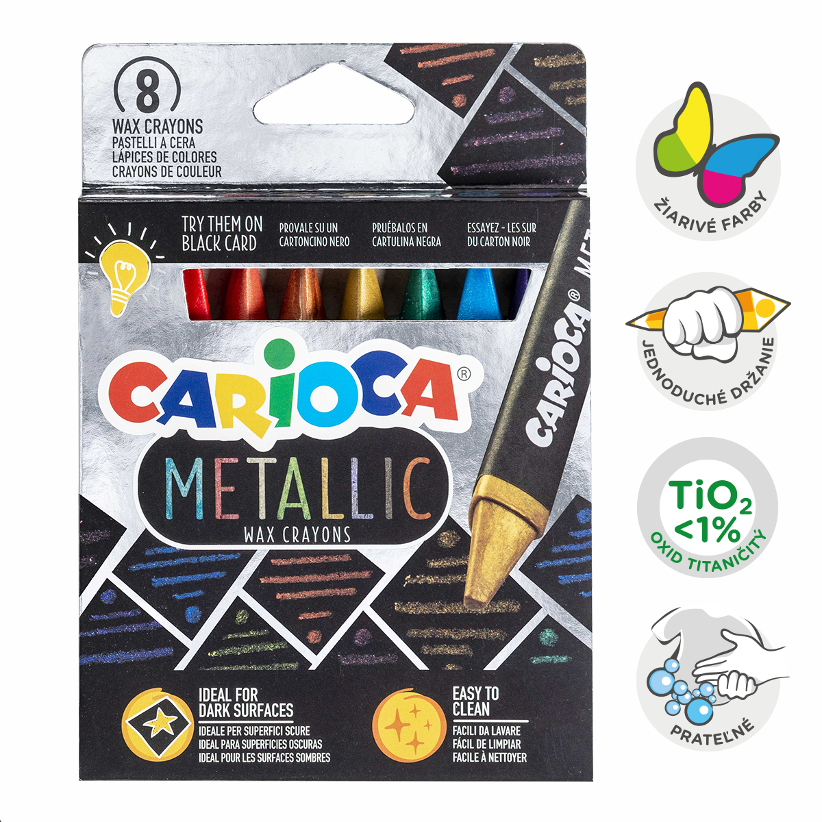 Триаголни восочни боички Carioca Metallic, 8 пар.