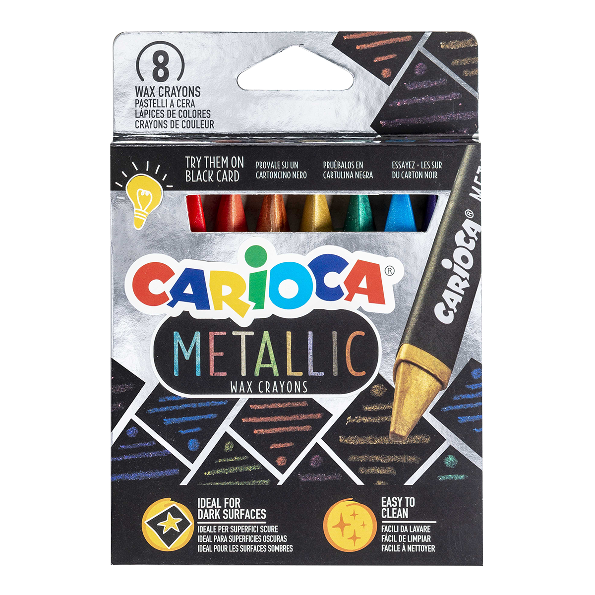 Триаголни восочни боички Carioca Metallic, 8 пар.