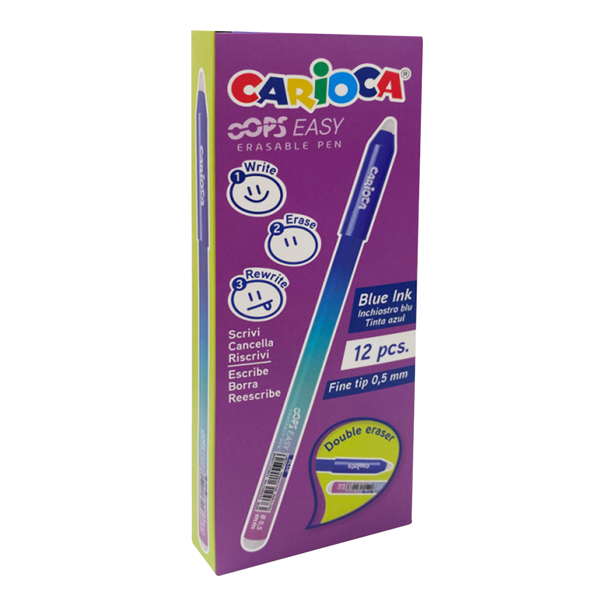 Бришливо пенкало Carioca Oops Easy, сино полнење, пакување од 12 парчиња