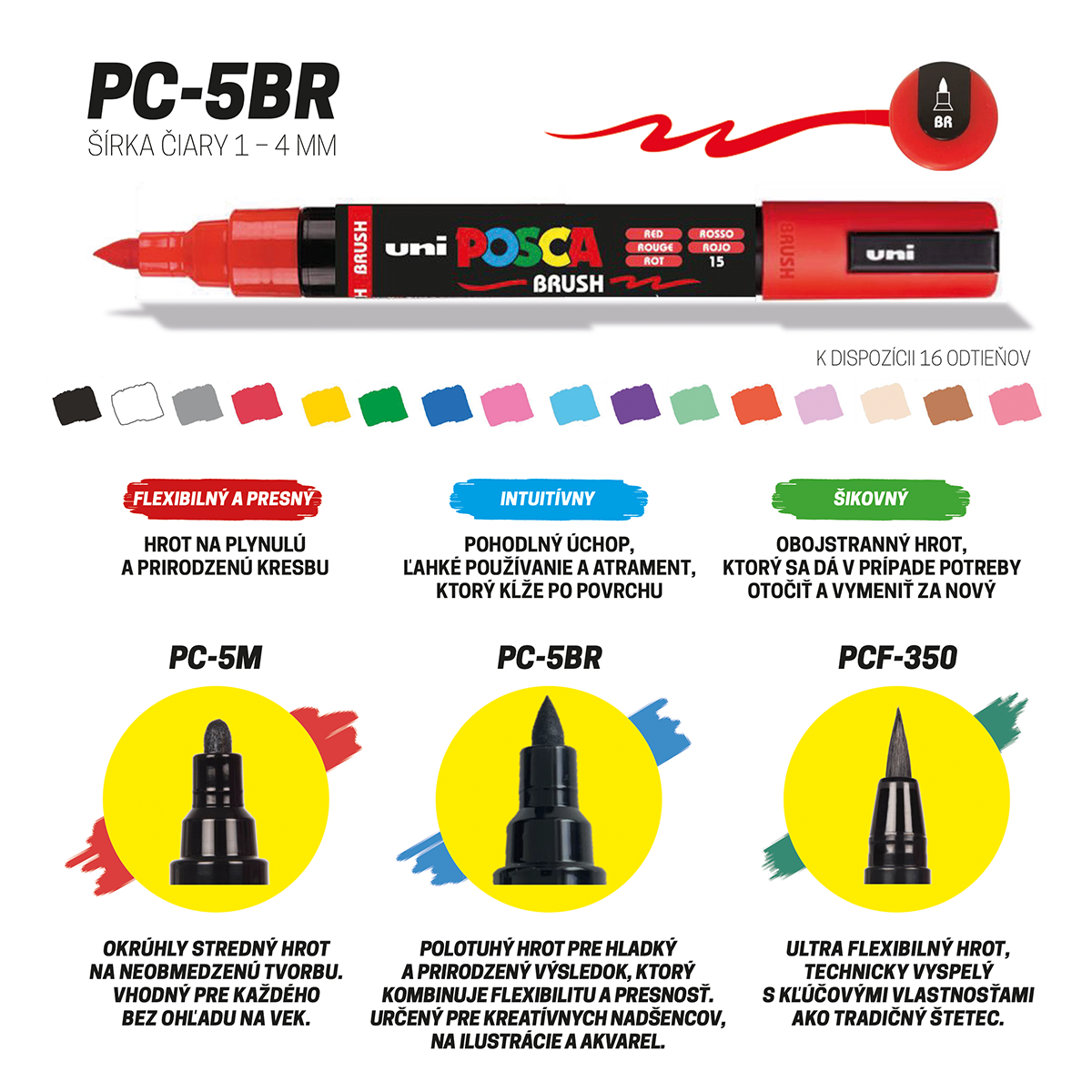 Posca акрилен маркер PC-5BR, 1 - 4 mm, бела