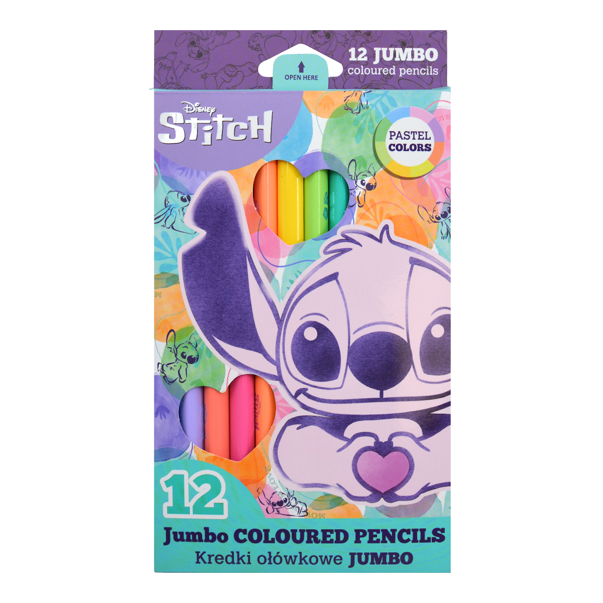 Триаголни дрвени боички Colorino JUMBO Stitch Pastel, 12 пастелни бои