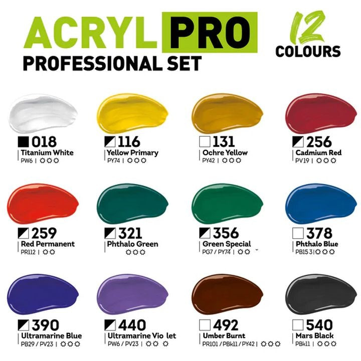 ACRYL PROFESSIONAL Сет акрилни бои 12x75 ml - 2