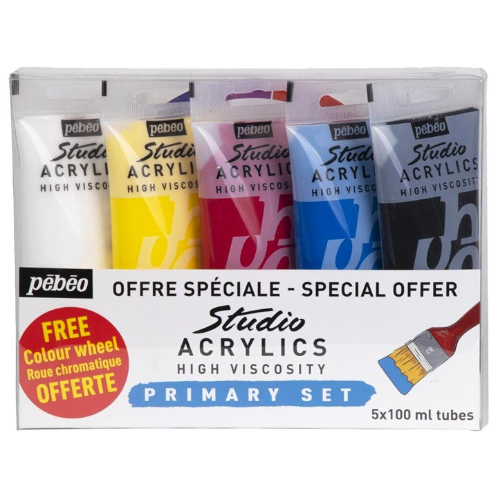 Акрилни бои Pebeo Studio Acrylic - основен сет / 5 x 100 ml