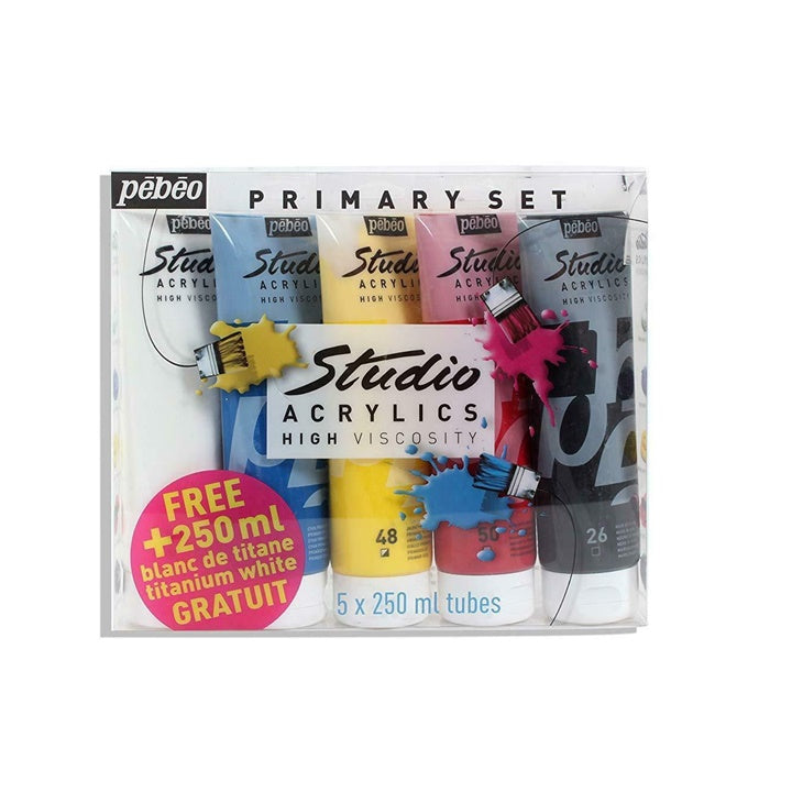 Акрилни бои Pebeo Studio Acrylic - основен сет / 5 x 250 ml