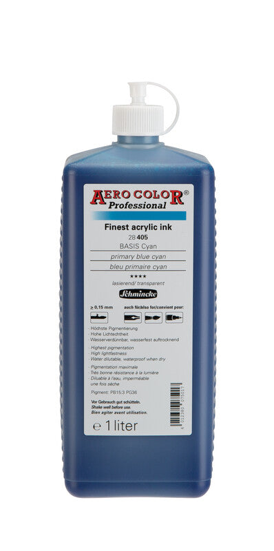 Акрилно мастило Schmincke AERO COLOR Professional 1 l – 405 Примарна сина цијан