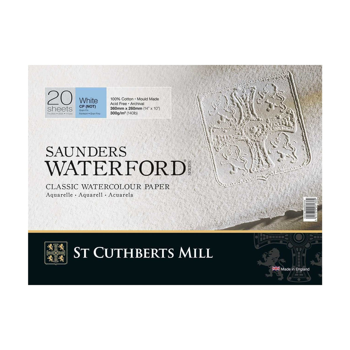 Акварелен блок CANSON St Cuthberts Saunders Waterford CP бел 300 g/m² 20 листови – 26 – 51 cm