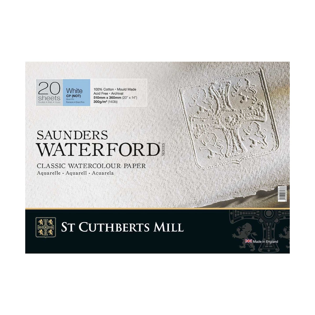 Акварелен блок CANSON St Cuthberts Saunders Waterford CP бел 300 g/m² 20 листови – 26 – 51 cm