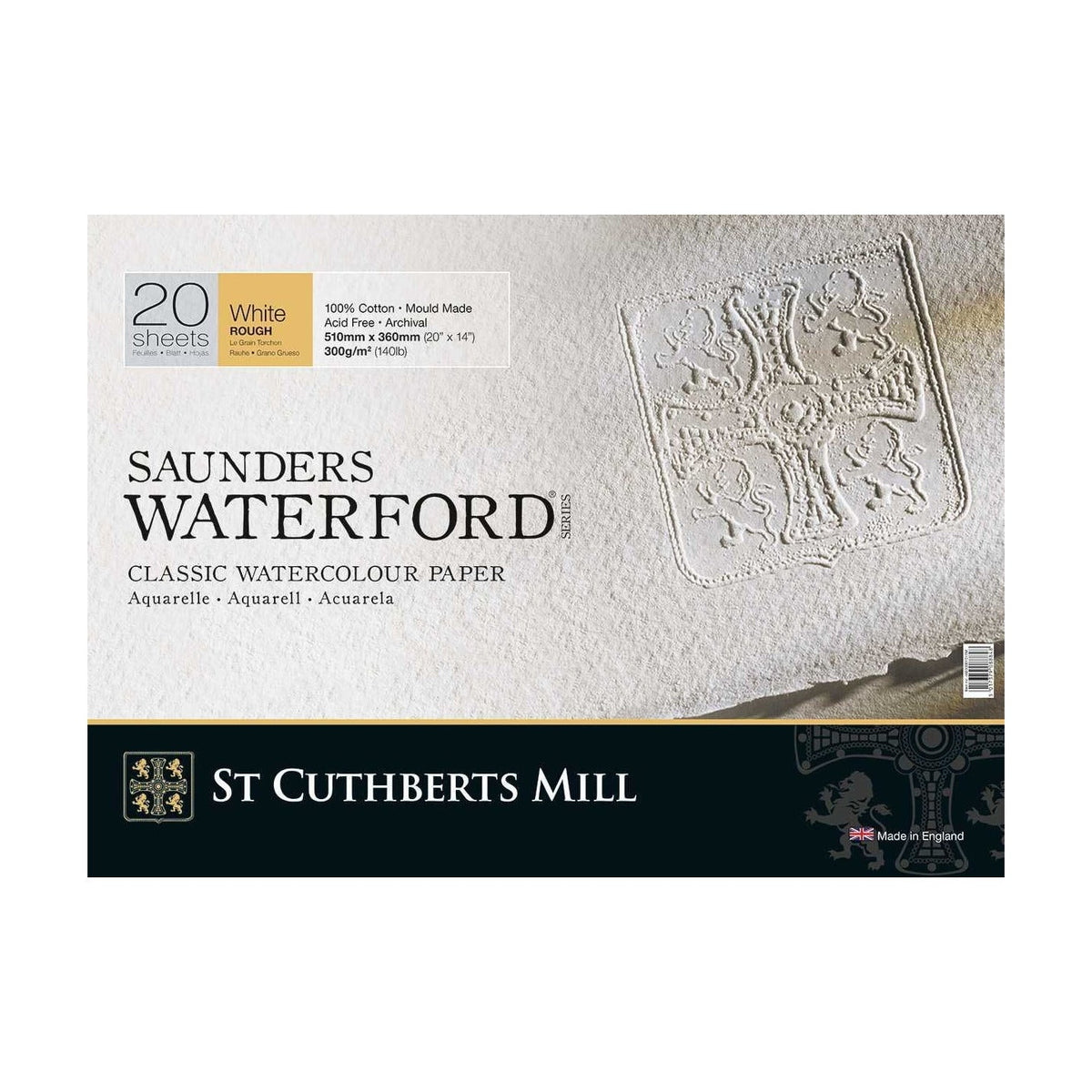 Акварелен блок CANSON St Cuthberts Saunders Waterford Rough 300 g/m² 26 × 51 cm – 20 листови