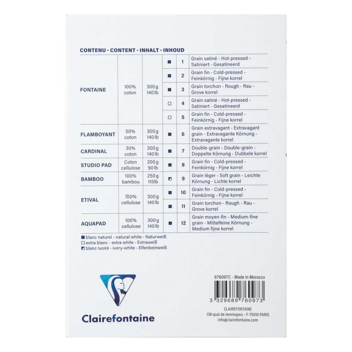 Акварелен блок CLAIREFONTAINE Aqua Essentials 200 до 300 g/m² 10 – 24 cm - 12 листови