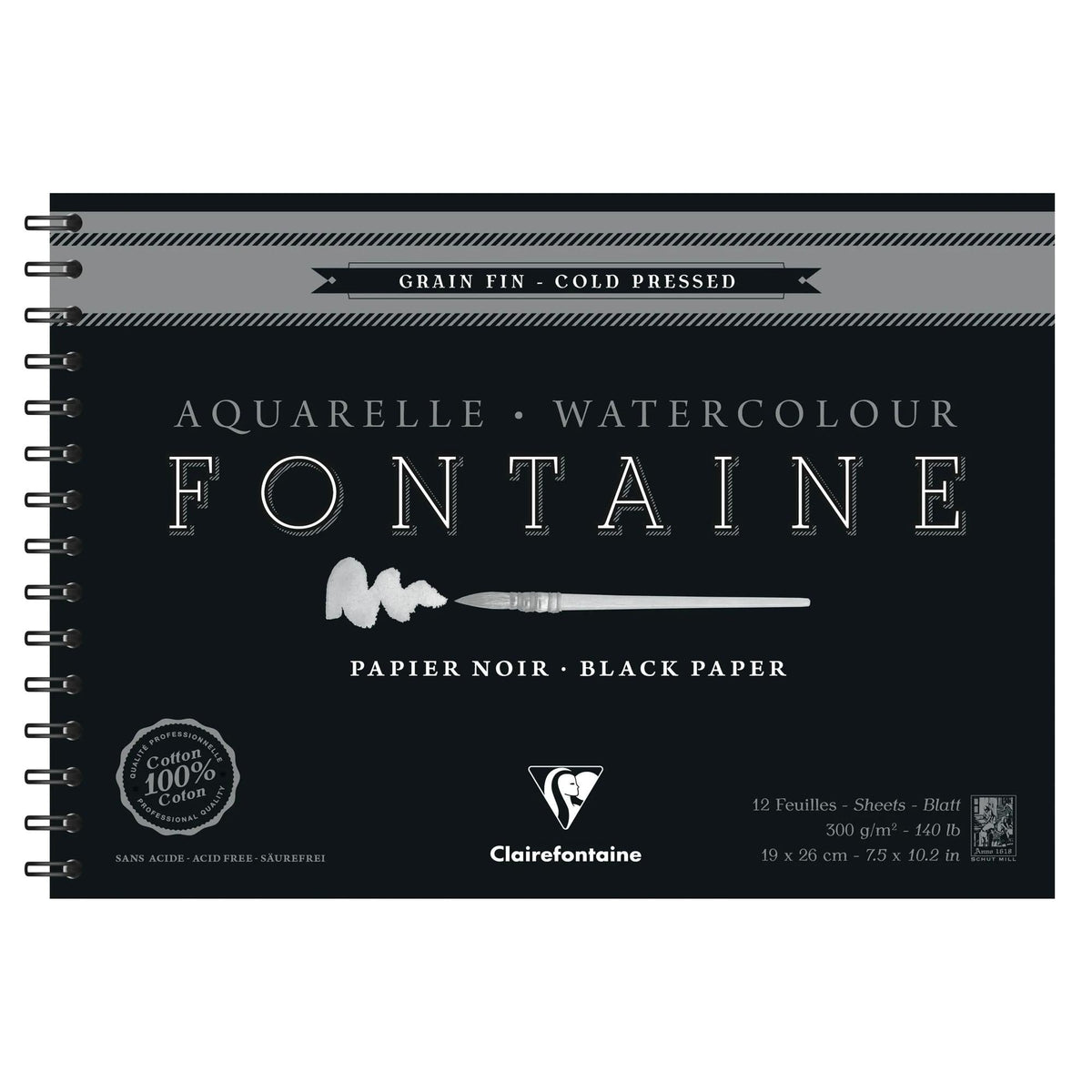 Акварелен блок CLAIREFONTAINE Fontaine CP црн 300 g/m² 19 x 26 cm - 12 листови