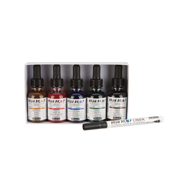 Акварелни бои Schmincke AQUA DROP - сет 5 x 30 ml + линер - 2