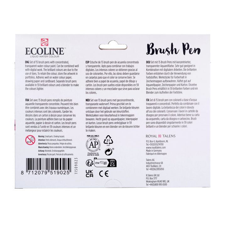 Акварелни пенкала ECOLINE BRUSH PEN 15 парчиња - 5