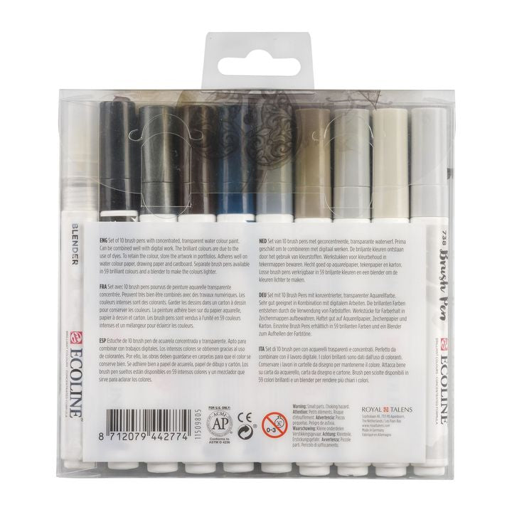 Акварелни пенкала Ecoline Brush Pen Greys - 2