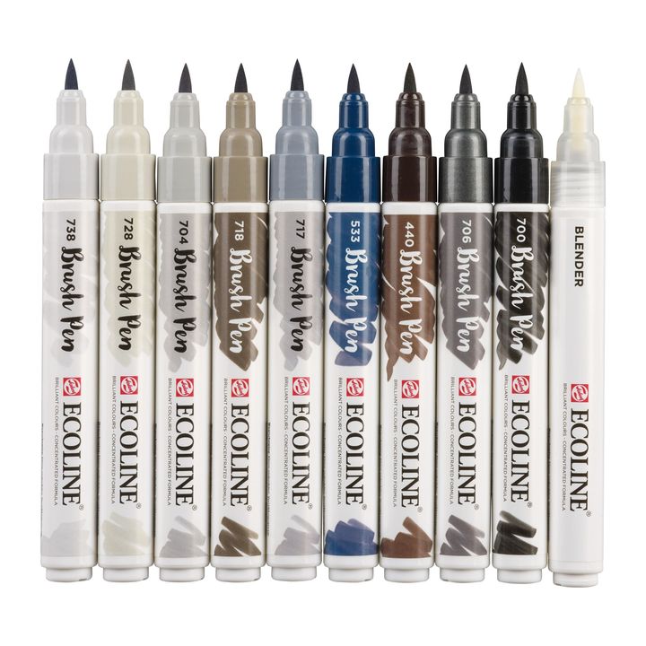 Акварелни пенкала Ecoline Brush Pen Greys - 3