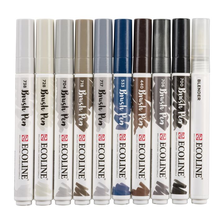 Акварелни пенкала Ecoline Brush Pen Greys - 5