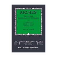 ARCHES акварелен блок ладно пресуван природно бела 300 g/m² - 12 листови (големини A5 – A3)
