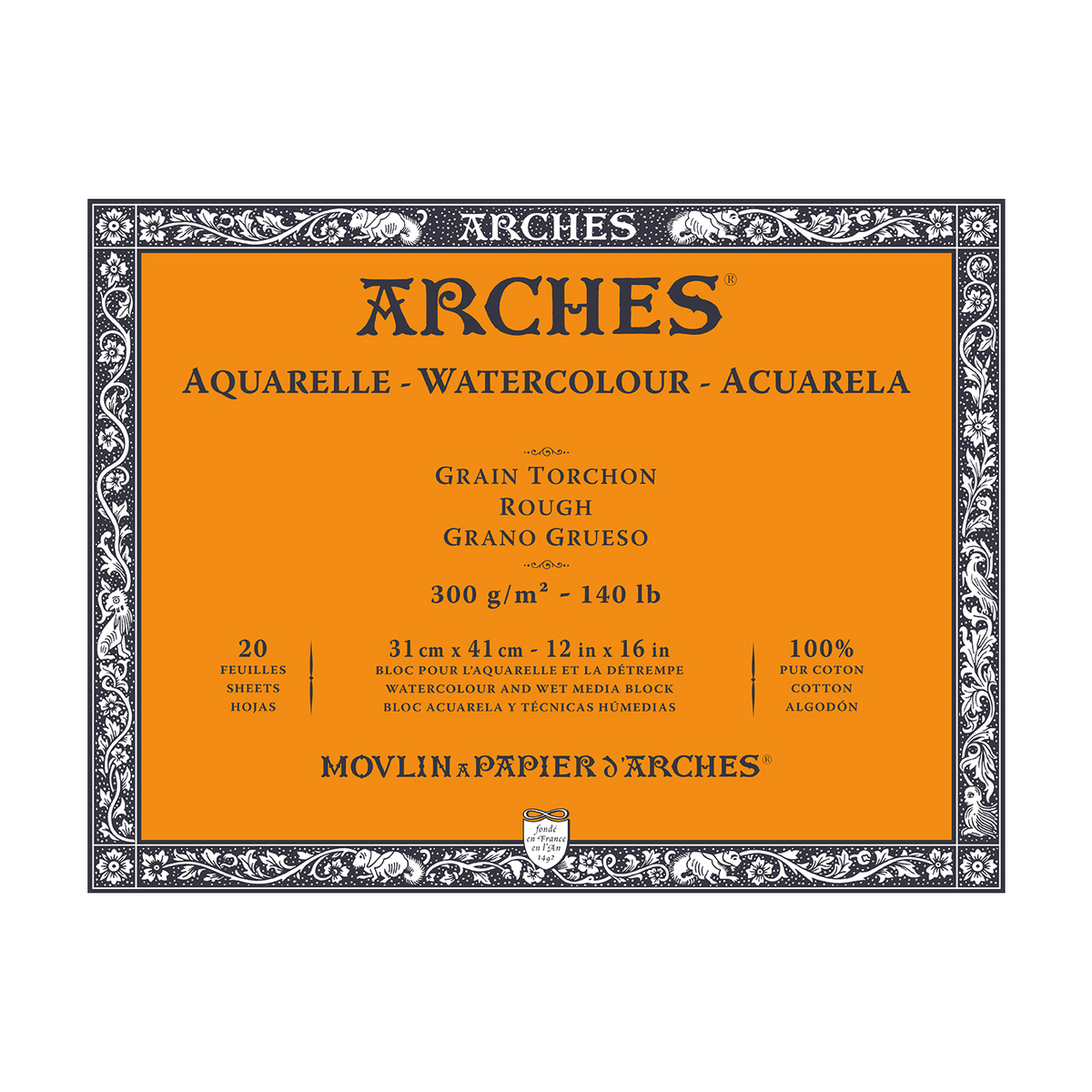 ARCHES акварелен блок Rough природно бела 300 g/m² 10 – 31 cm - 20 листови