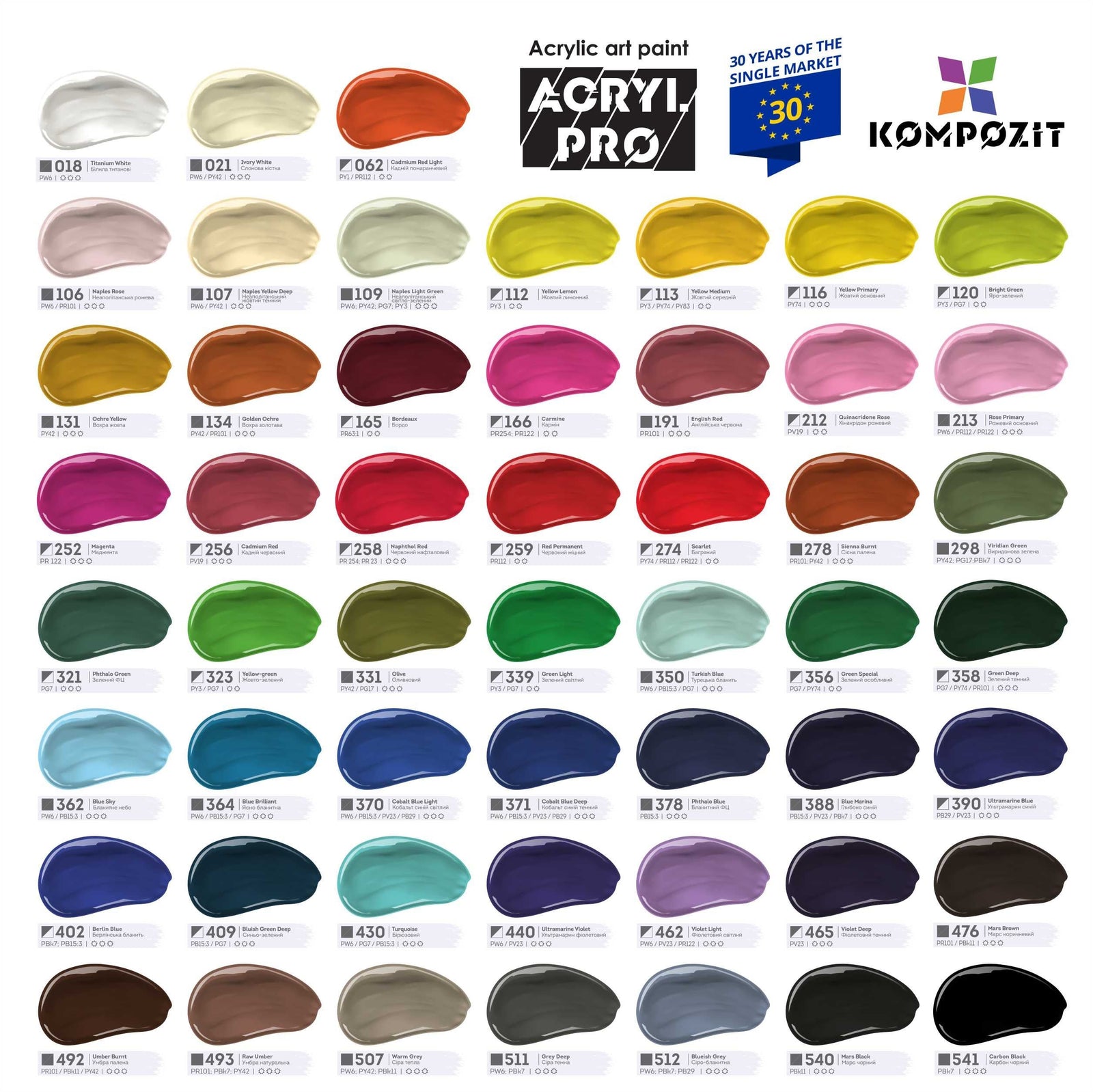 Сет акрилни бои Kompozit ACRYL PRO BOX 73 x 75 ml