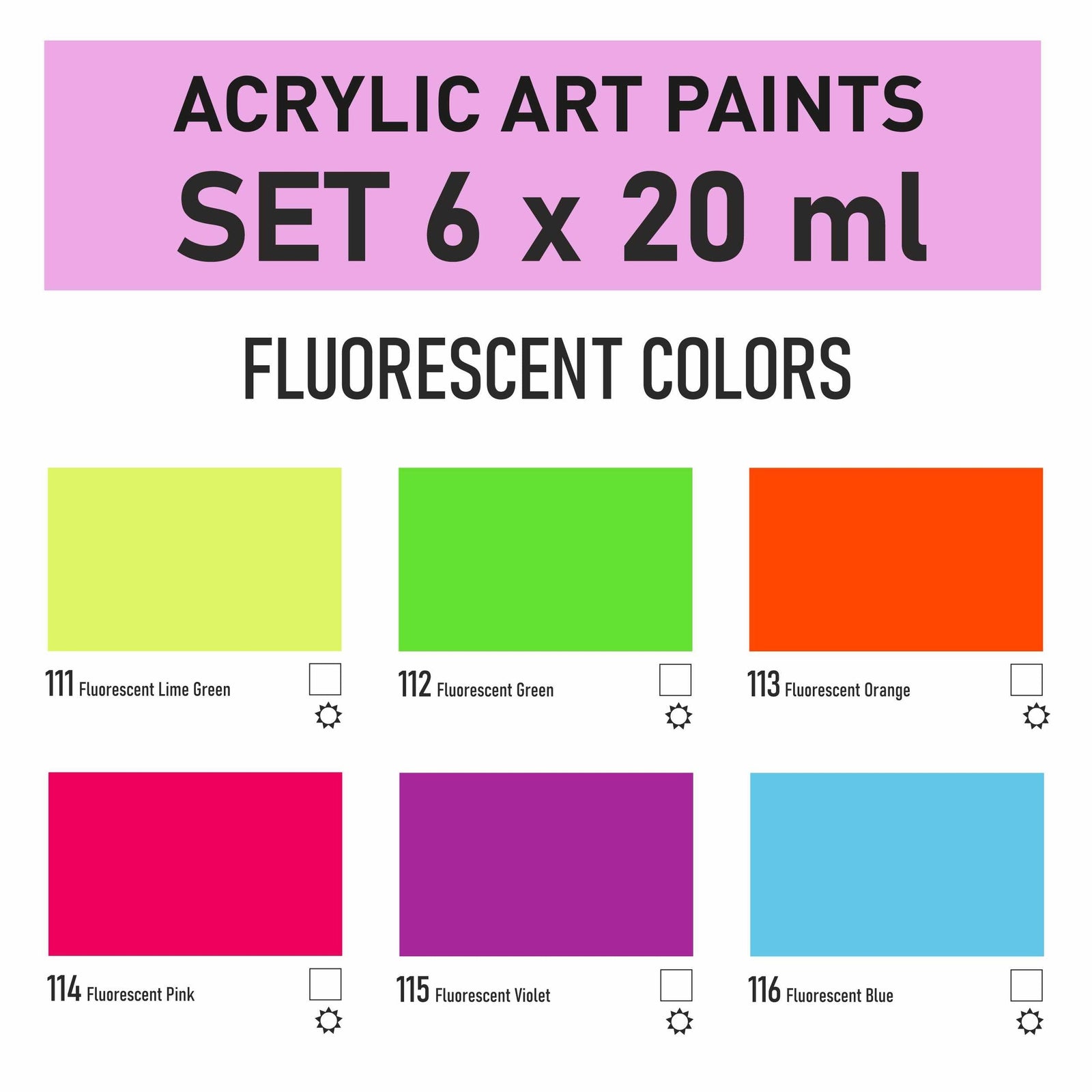 Сет акрилни бои Kompozit STANDART Fluorescent 6 x 20 ml