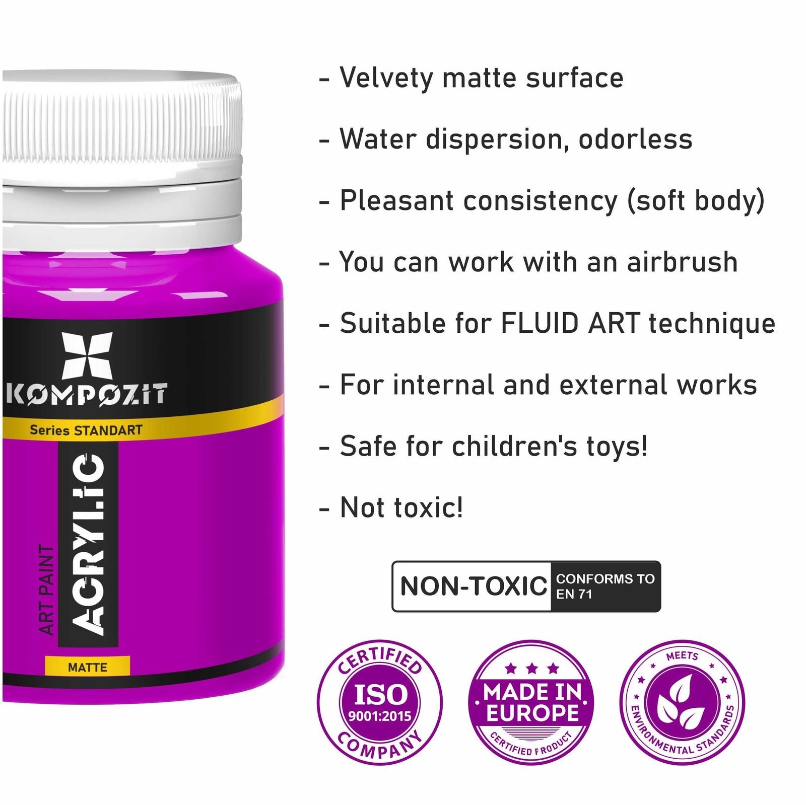 Сет акрилни бои Kompozit STANDART Fluorescent 6 x 20 ml