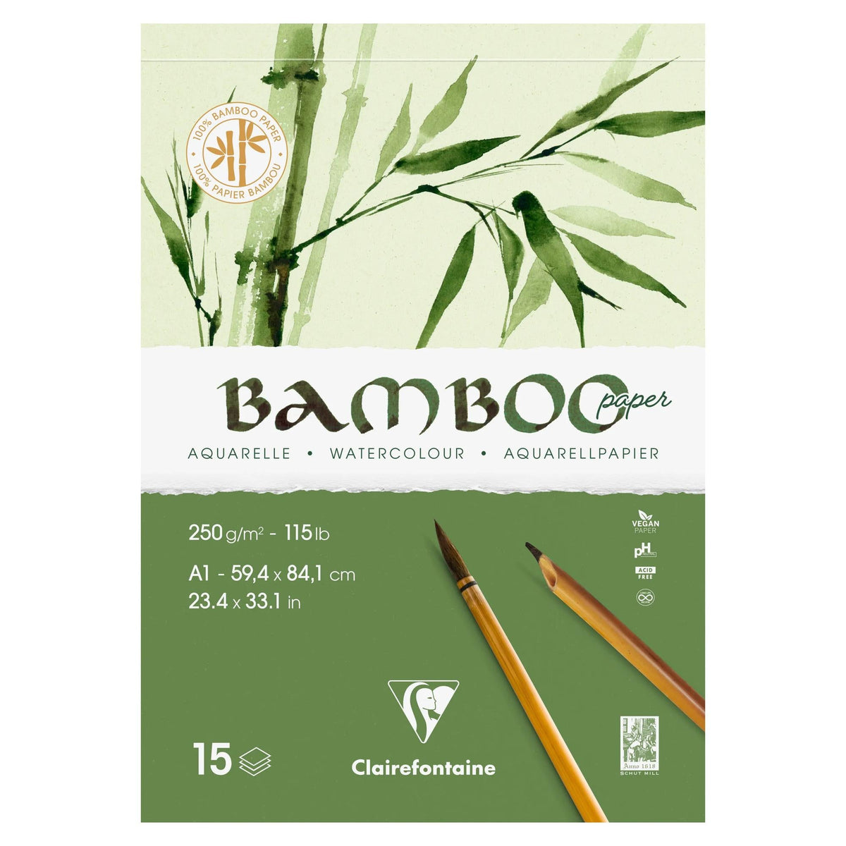 Бамбусов акварелен блок CLAIREFONTAINE CP 250 g/m² A1 - 15 листови