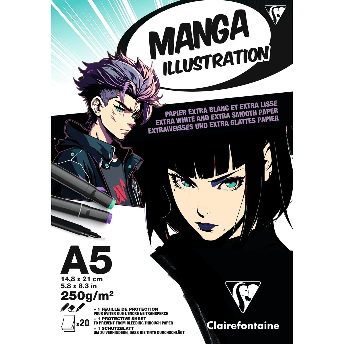 Блок хартија CLAIREFONTAINE Manga Illustration 250 g/m² A5 – A3 - 20 листови