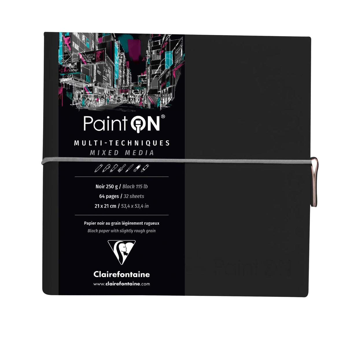 Блок хартија CLAIREFONTAINE Paint'On 250 g/m² 19 x 19 cm - 32 листови – Црна
