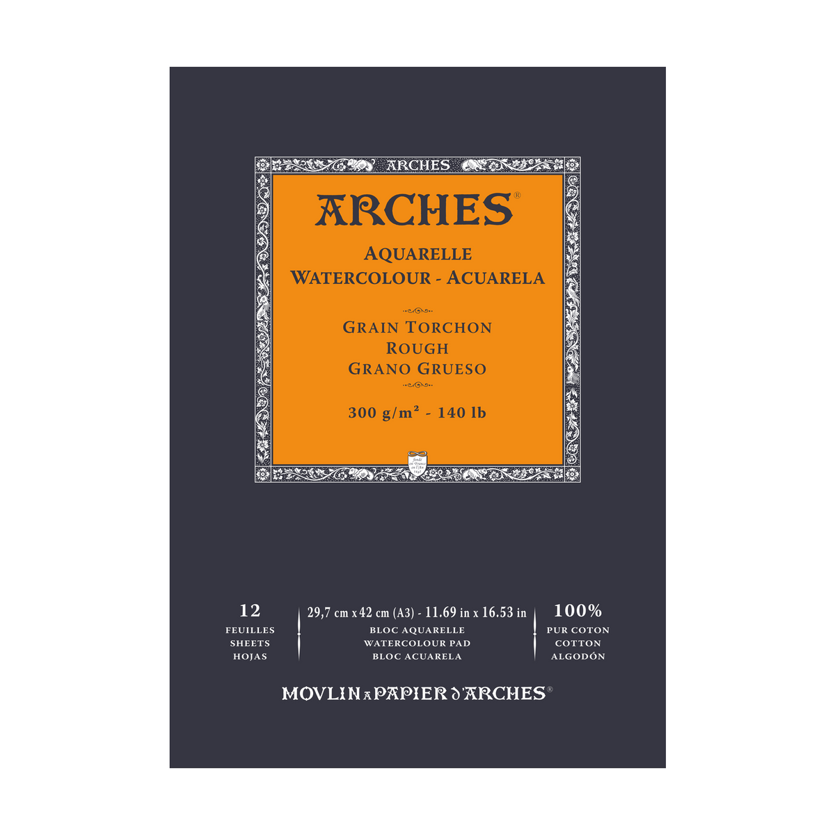 Блок за акварел ARCHES Aquarelle груб релјеф природно бела 300 g/m² – 12 листа