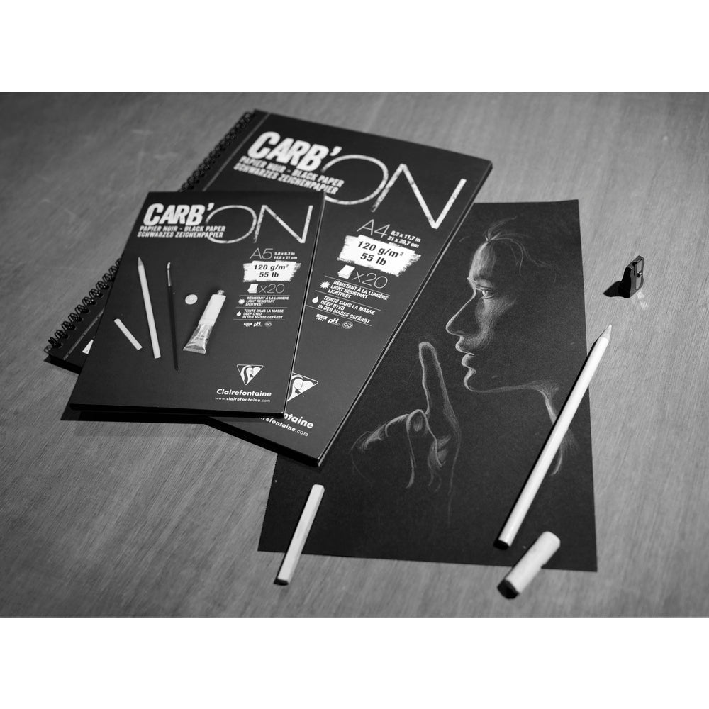 Блок за цртање со црна хартија CLAIREFONTAINE Carb'On 120 g/m² – 20 листа