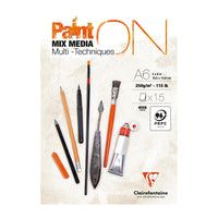 Блок за микс медиа CLAIREFONTAINE Paint'On 250 g/m² A6 - 15 листови