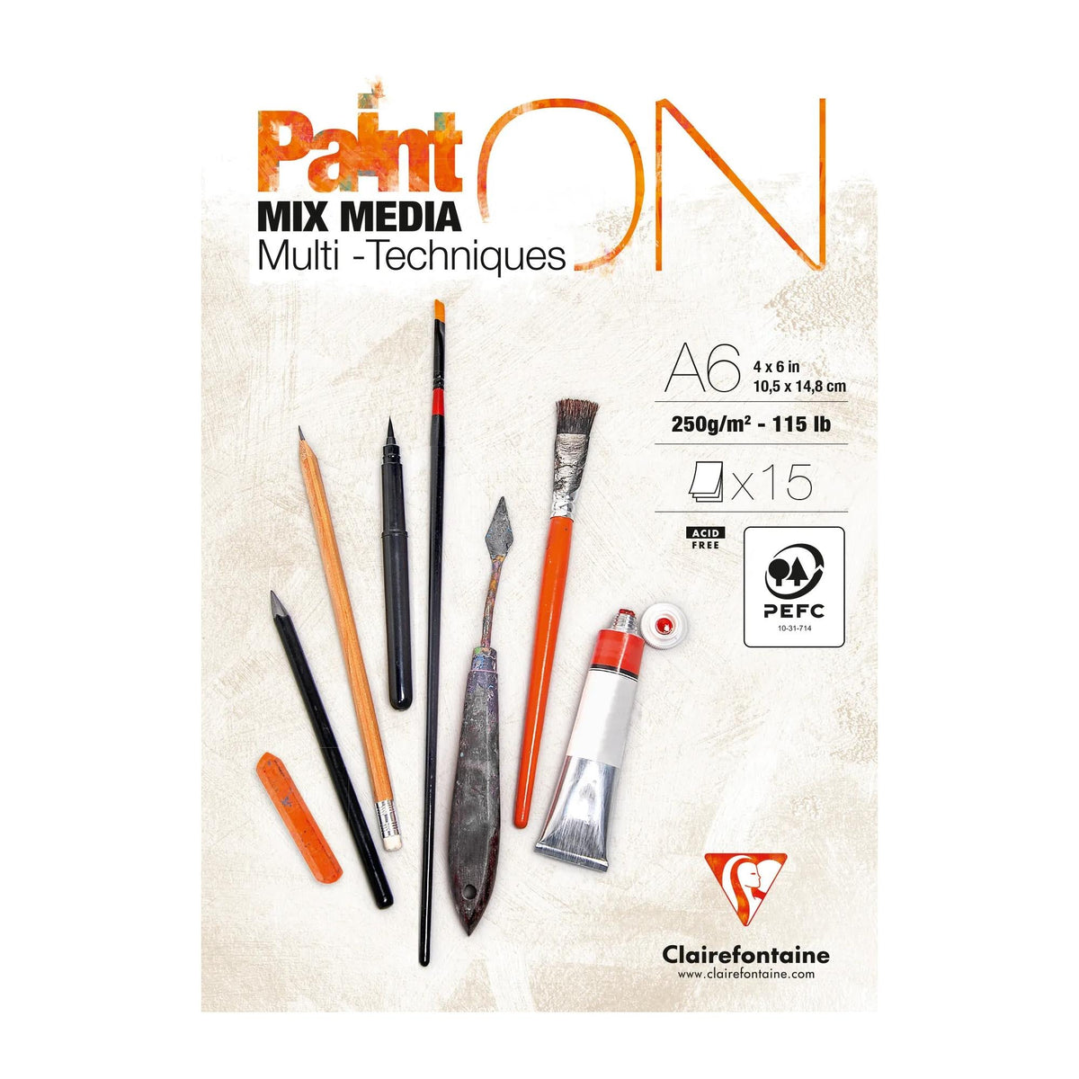 Блок за микс медиа CLAIREFONTAINE Paint'On 250 g/m² A6 - 15 листови
