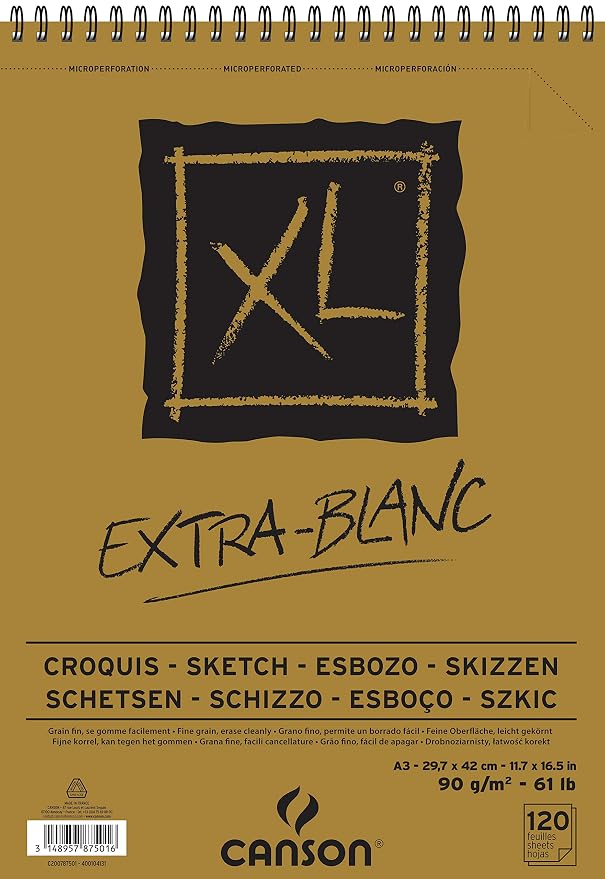 Блок за скицирање CANSON XL Extra Blanc 90 g/m² 120 листови A3 со спирала горе