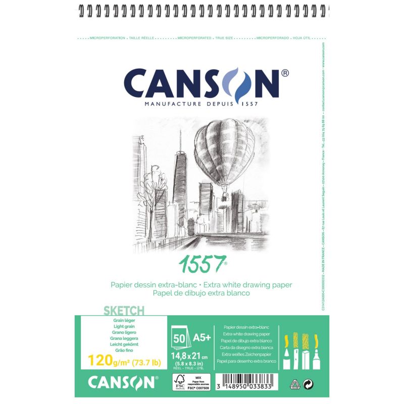 CANSON 1557 блок за скицирање 120 g/m² A5 30 листови спирален повез
