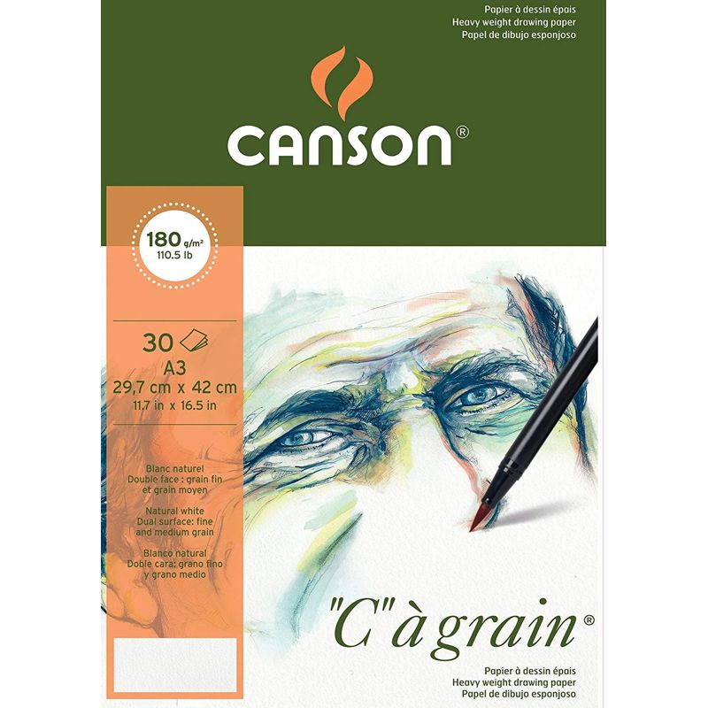 Canson C a grain скицирник 180 g A3, 30 листа, ситнозрнест лепен