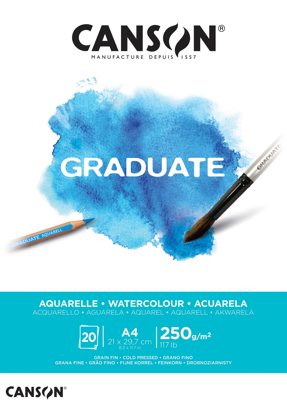 CANSON Graduate блок за акварел CP 250 g - 20 листа, A4, лепен