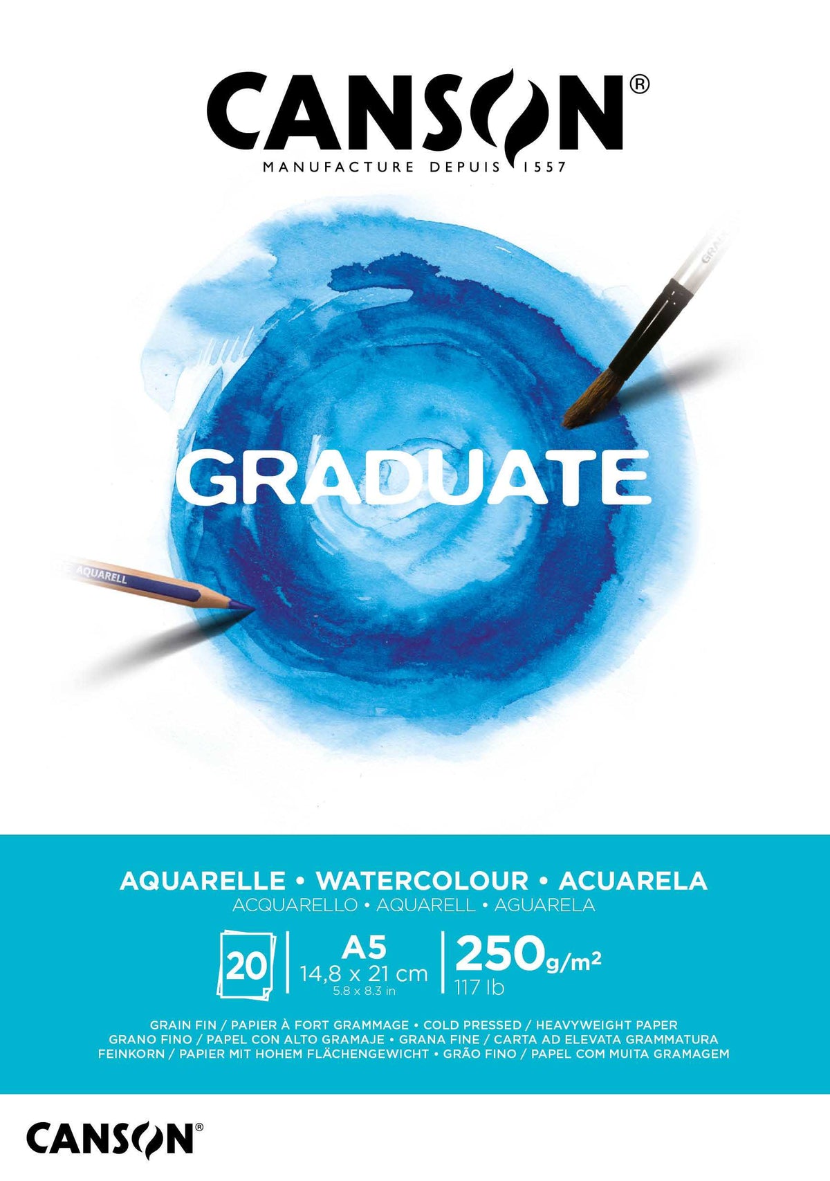Canson Graduate блок за акварел CP 250 g - 20 листа, A5 лепен