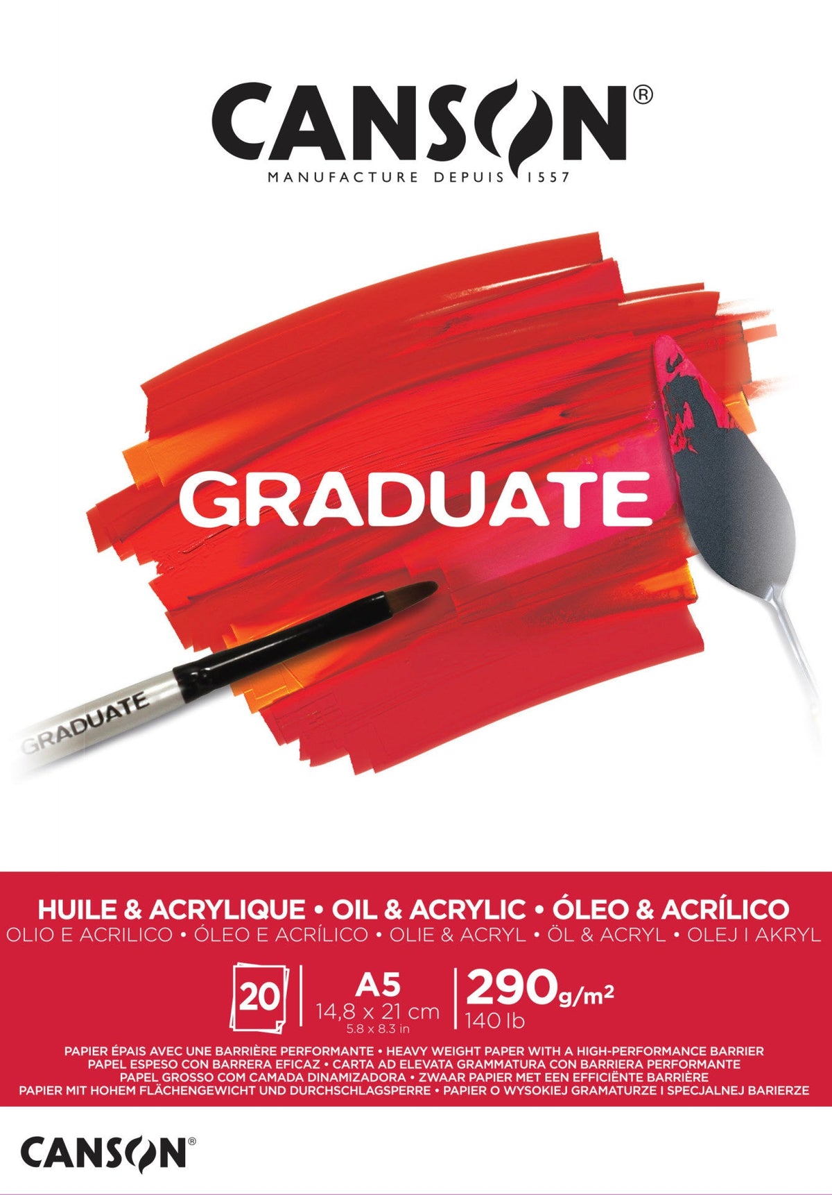 Canson Graduate блок за масло и акрил 290 g/m² 20 листа A5 лепен