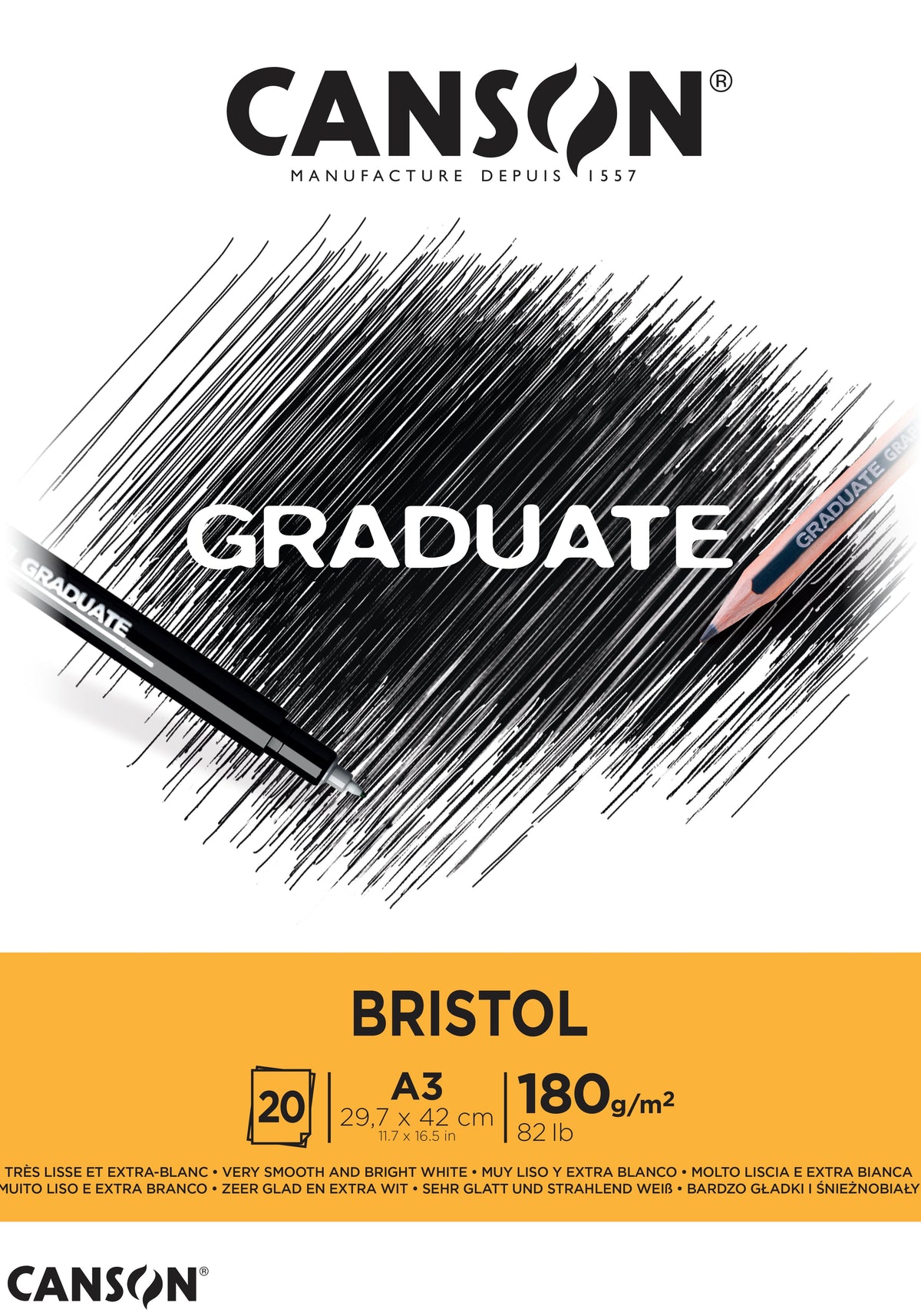 CANSON Graduate Bristol блок за цртање 180 g/m² - 20 листа, A3, лепен