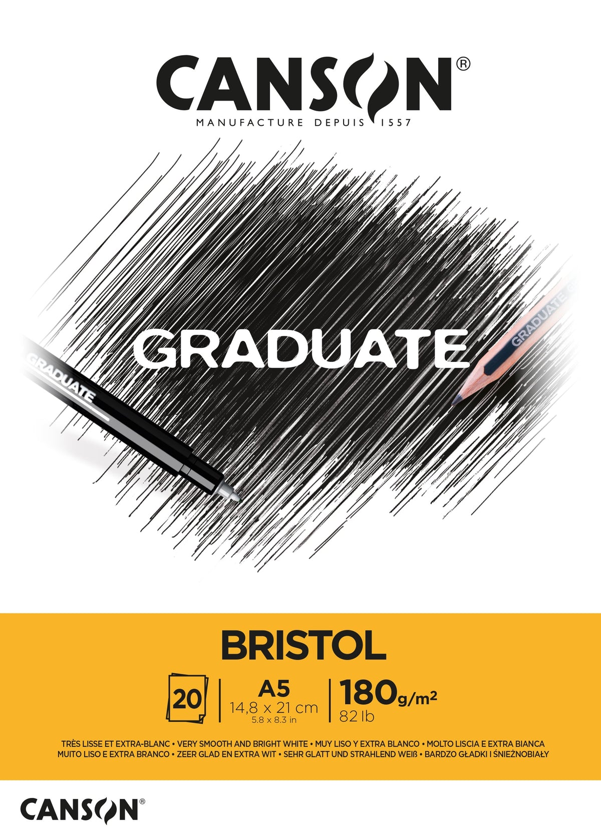 Canson Graduate Bristol блок за цртање 180 g/m² - 20 листа, A5 лепен
