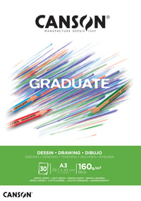 Блок за цртање Canson Graduate Drawing White 160 g/m² - 30 листа, A3, залепен