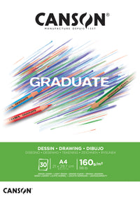 Блок за цртање Canson Graduate White 160 g/m² A4 лепен - 30 листа