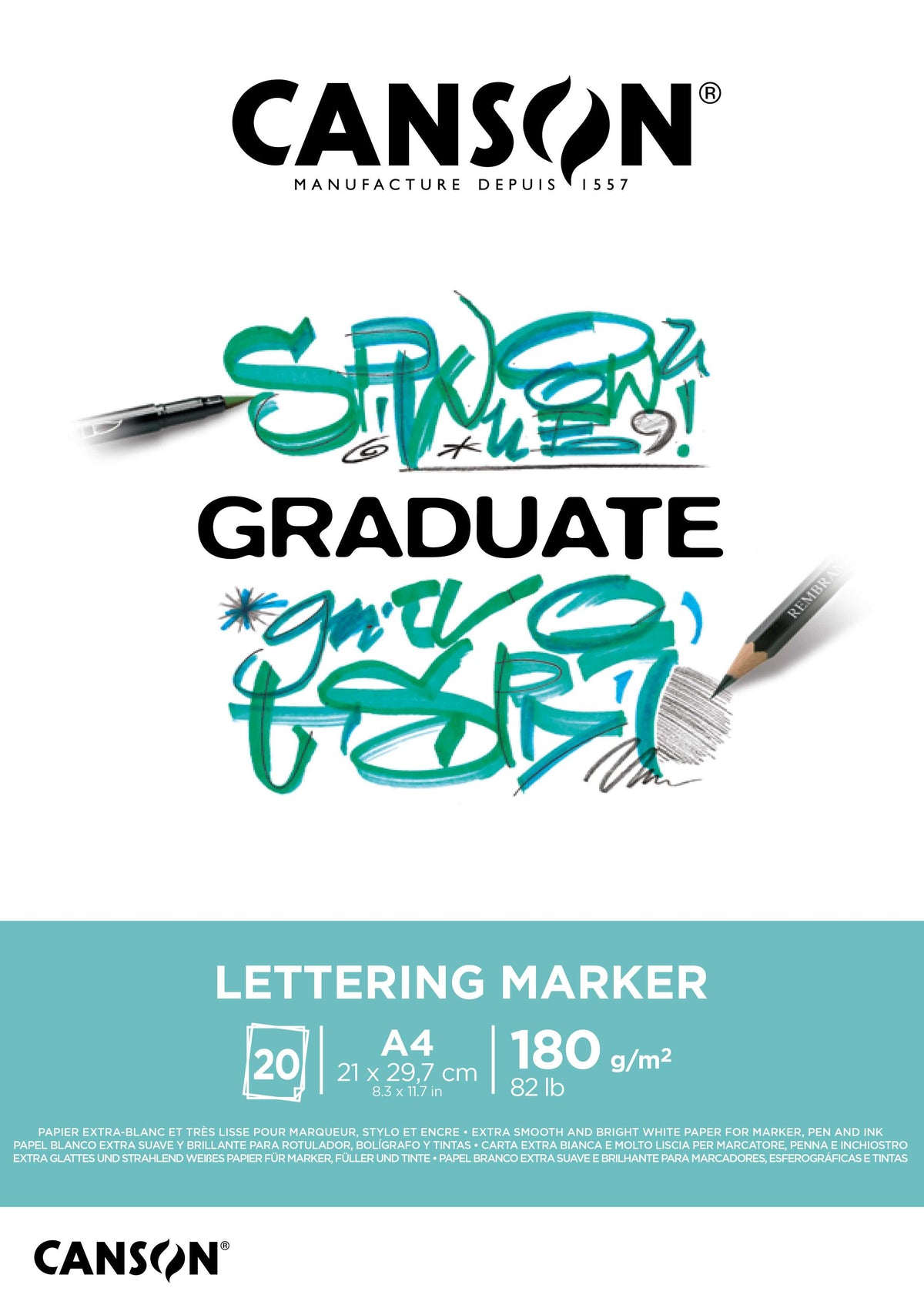 Блок за летеринг и маркери CANSON Graduate Lettering Marker 180 g/m² - A4, 20 листови