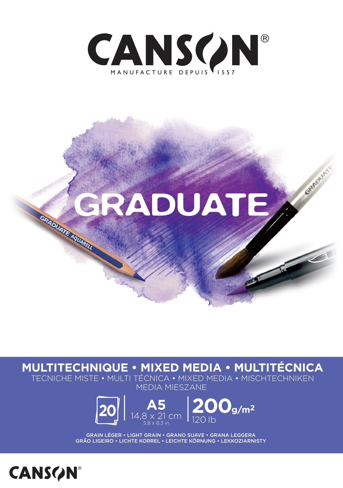 Canson Graduate Mix Media блок бел 200 g/m² - 20 листа, A5 лепен